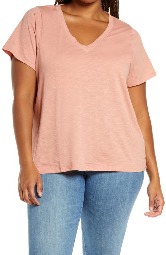 Madewell Whisper Cotton V-neck T-shirt In Burnished Blush