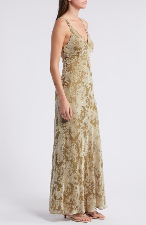 Shop Mango Javier Burnout Velvet Maxi Dress In Olive Green