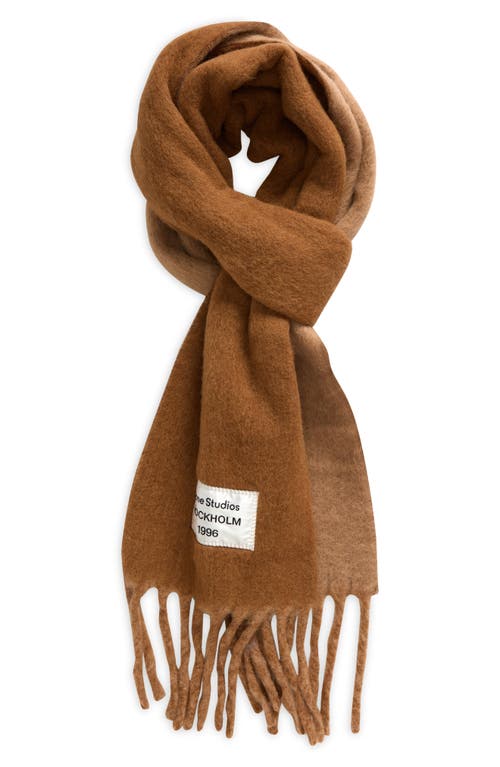 Shop Acne Studios Logo Label Alpaca & Wool Blend Fringe Scarf In Camel/beige