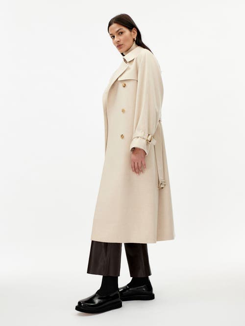 Gobi Mongolian Cashmere Organic Cashmere Color Double Breasted Trench Coat In Beige