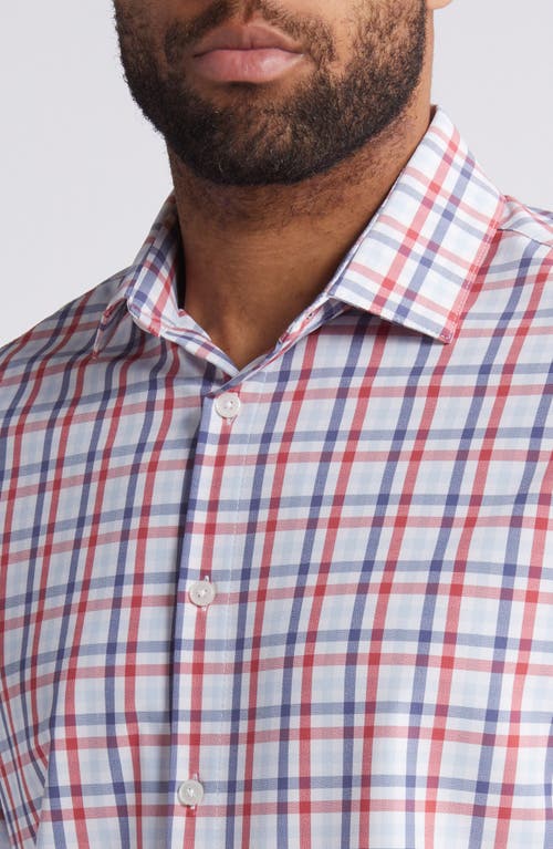 Shop Mizzen + Main Mizzen+main Leeward Trim Fit Plaid Performance Button-up Shirt In Holly Berry Coastal Plaid