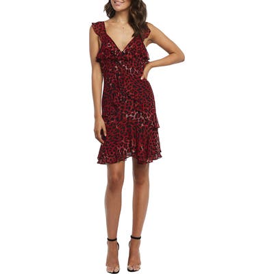 Bardot Leopard Frill Dress, Red