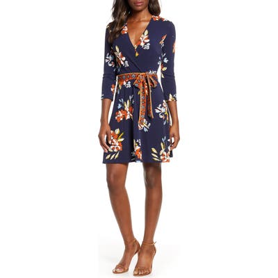 Leota Print Jersey Faux Wrap Dress, Blue