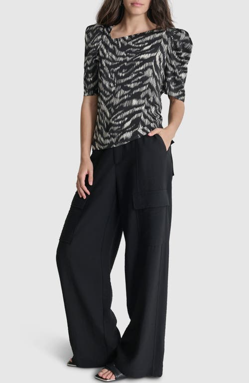 Shop Dkny Print Zip Shoulder Top In Black Tiger