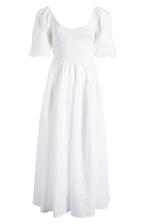Rosarico Smocked Linen Midi Dress in White