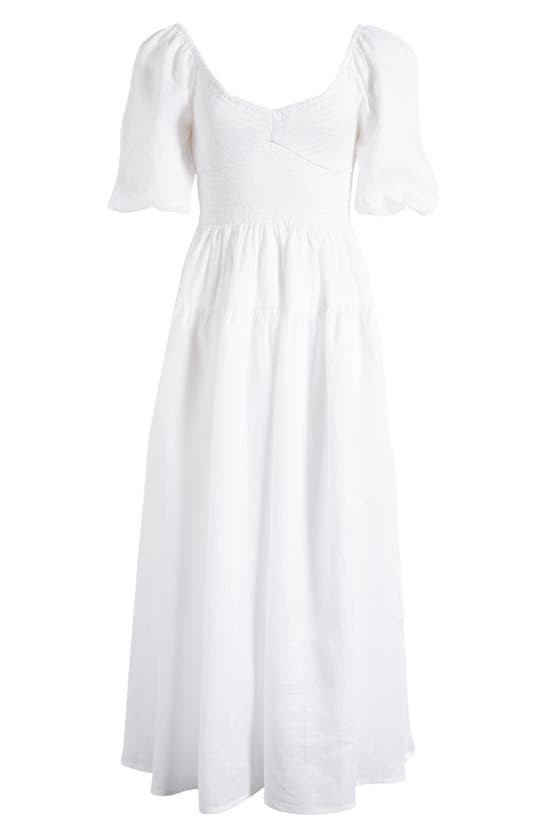 Shop Faithfull The Brand Rosarico Smocked Linen Midi Dress In White