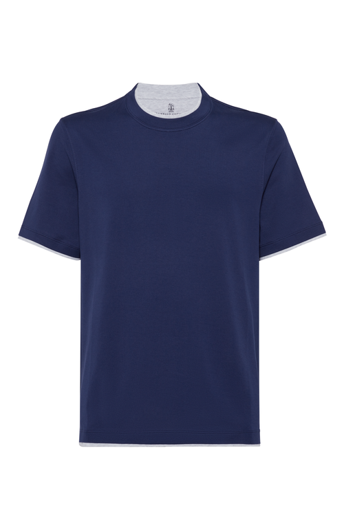 Shop Brunello Cucinelli T-shirt With Faux-layering In Indigo