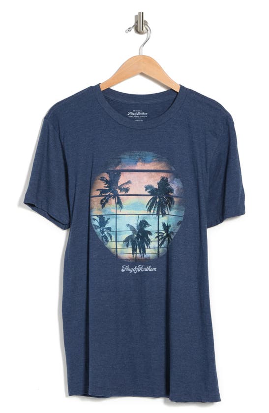 Flag And Anthem Hazy Palms T-shirt In Navy Heather