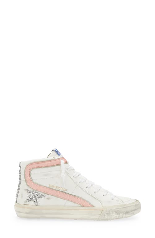 Golden Goose Slide High Top Sneaker In White/silver/pink