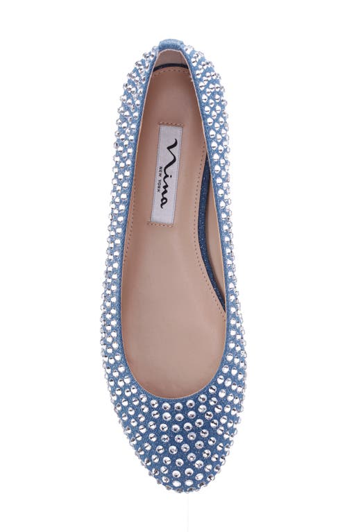 Nina Paula Embellished Flat In Blue Denim