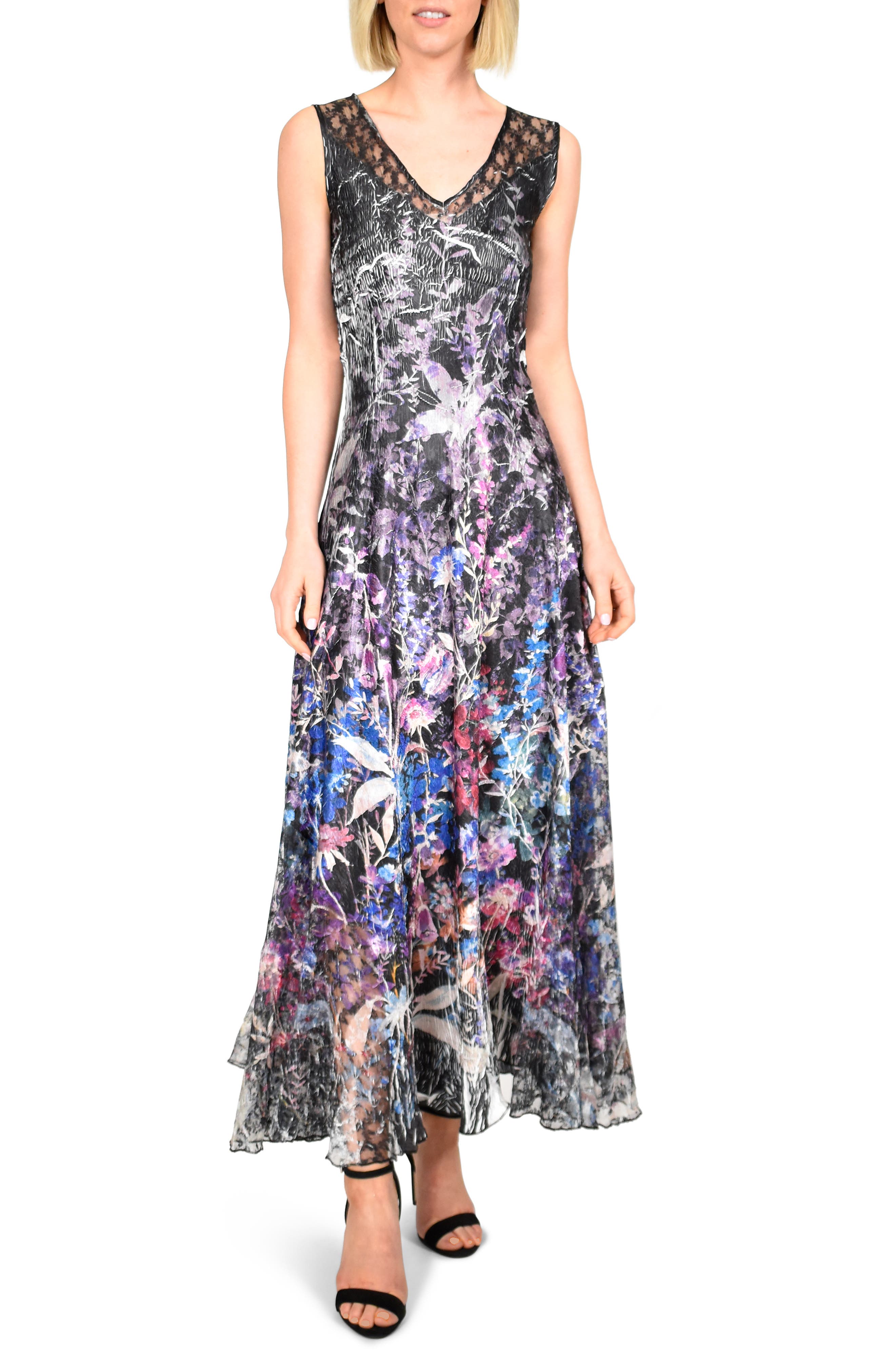 Petite Komarov Lace-Up Back Charmeuse Gown, Black