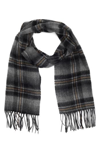 Nordstrom Rack Cashmere Fringe Scarf In Grey- Black Plaid