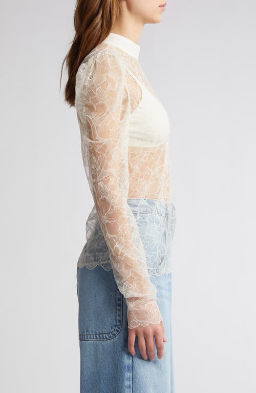 FRAME FRAME SHEER LACE MOCK NECK TOP
