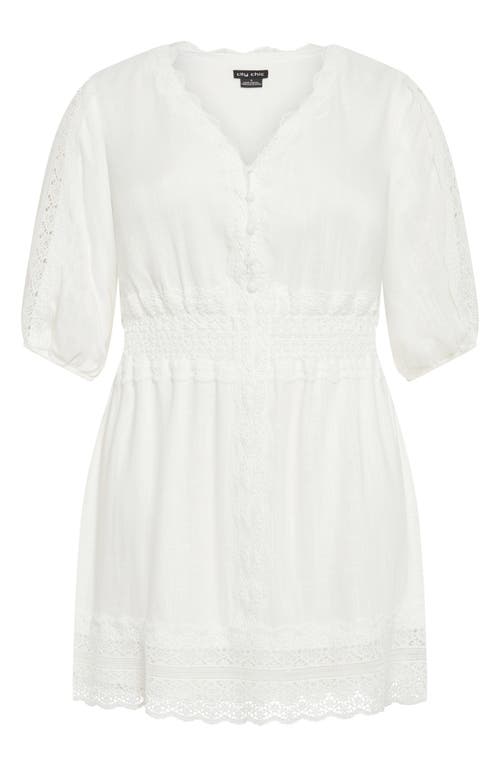 Shop City Chic Belle Puff Sleeve Button Front Lace Dress In Ivory