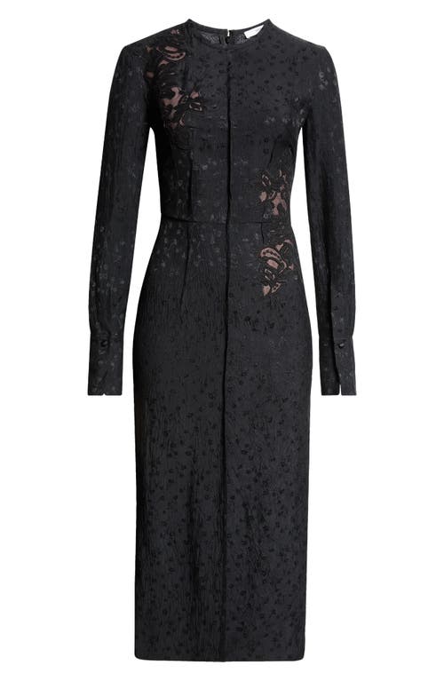 Erdem Long Sleeve Guipure Lace & Satin Midi Dress In Black