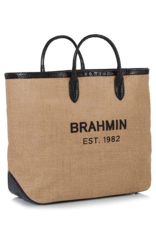 Shop Brahmin Brooklyn Burlap Tote In Black/beige