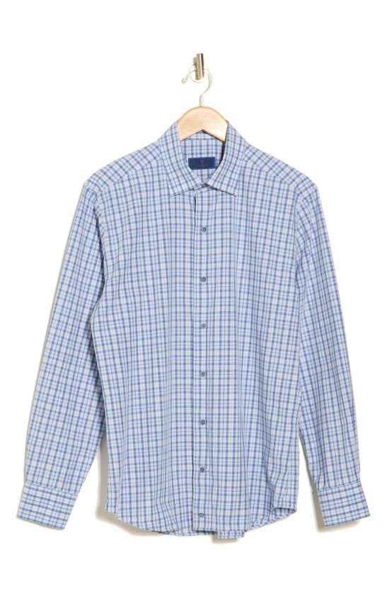 David Donahue Casual Plaid Cotton Poplin Button-down Shirt In Blue/ Gray
