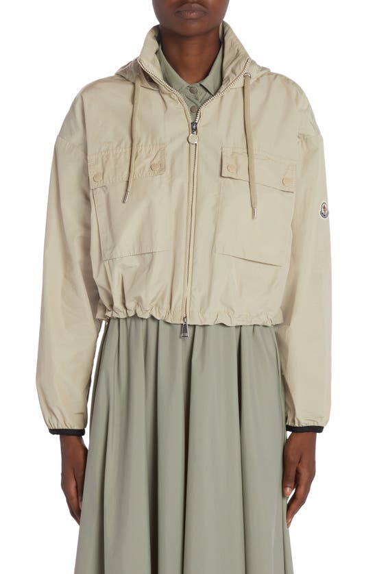 Moncler Leda Technical Poplin Crop Parka With Removable Hood In Classic Beige
