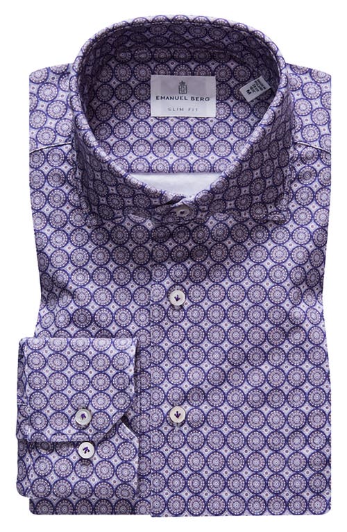 4Flex Modern Fit Medallion Print Knit Button-Up Shirt in Medium Purple