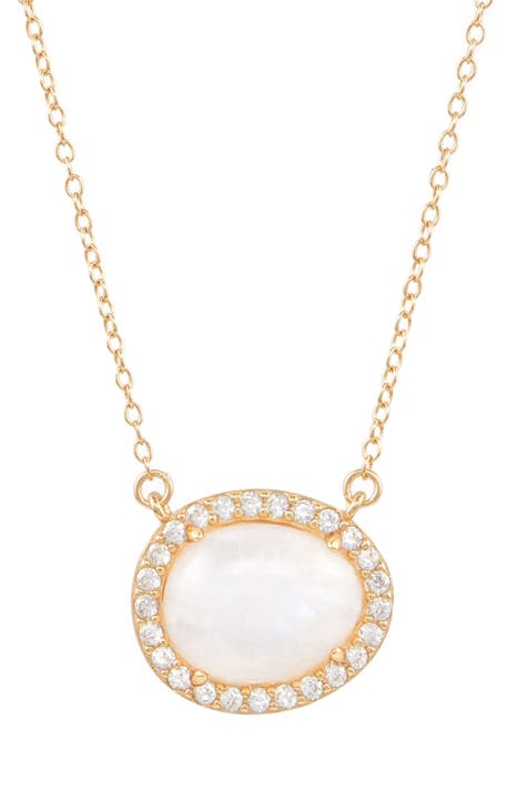 Halo Moonstone Pendant Necklace