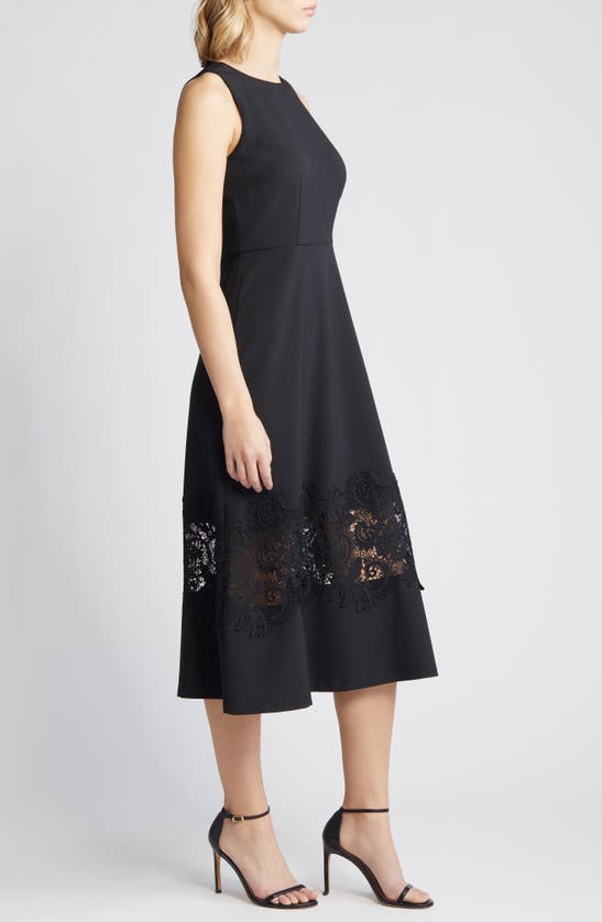 Shop Anne Klein Lace Inset Fit & Flare Midi Dress In Anne Black