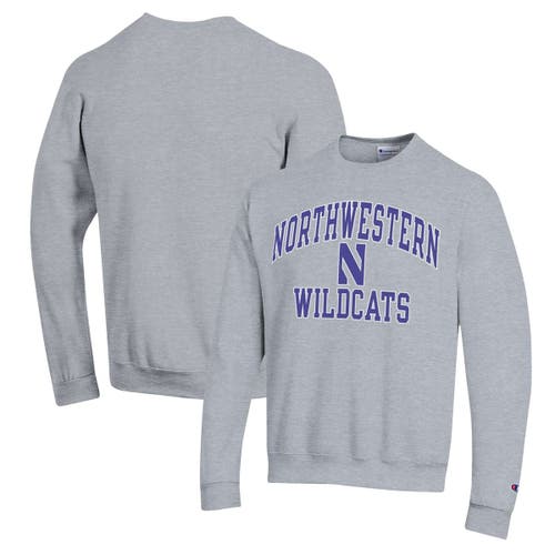 Men's Champion Heather Gray Northwestern Wildcats High Motor Pullover Sweatshirt