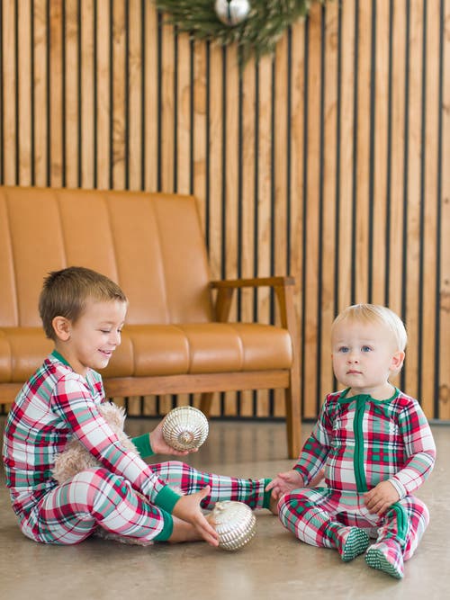 Ruggedbutts Modal Blend Boys Long Sleeve Pajama Set In Dashing Dreams Plaid