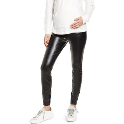 Fourteenth Place Over The Belly Maternity Faux Leather Leggings, Black