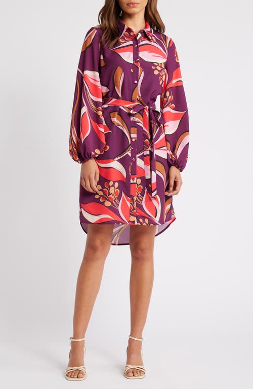 Shop Sam Edelman Hoya Print Long Sleeve Shirtdress In Wine Multi