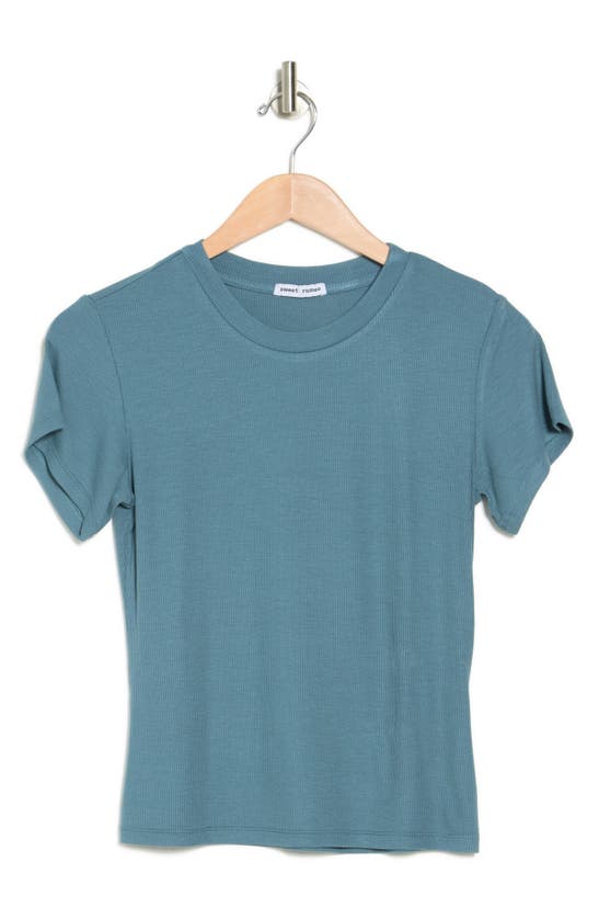 Sweet Romeo Ribbed Short Sleeve T-shirt In Pacific