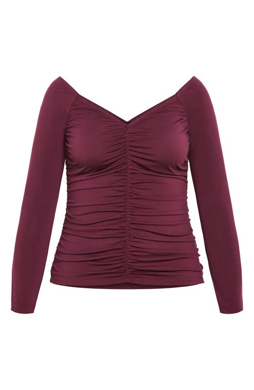 Shop City Chic Sally Ruched Off The Shoulder Top In Plum