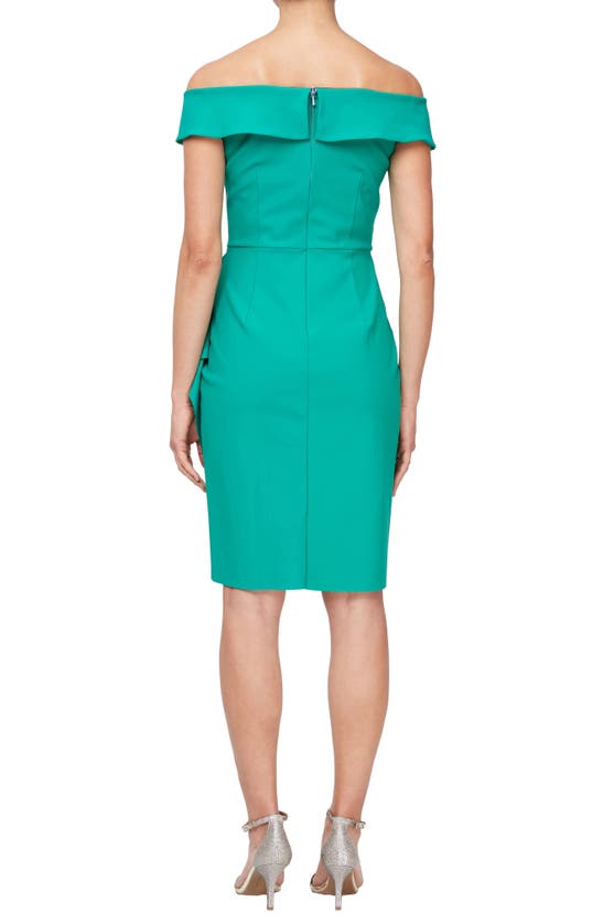 Shop Alex Evenings Off The Shoulder Sheath Dress In Jade