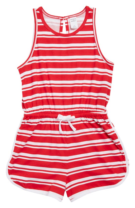 Melrose And Market Kids' Sporty Tank Romper In Red Lychee Stripe