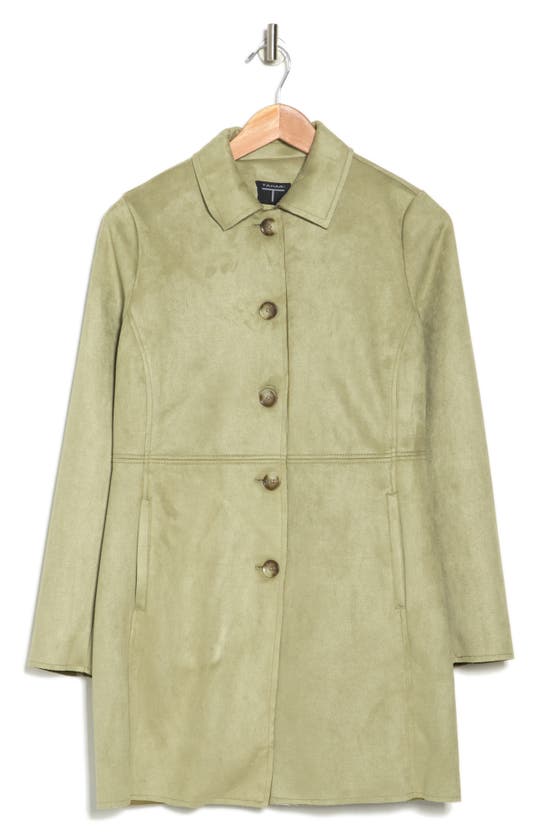 T Tahari Faux Suede Car Coat In Light Sage