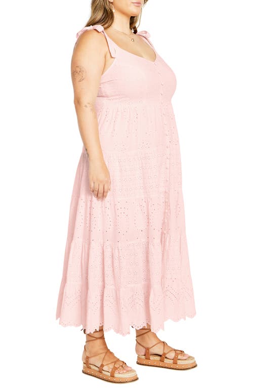 Shop City Chic Allegra Eyelet Embroidered Maxi Dress In Soft Pink