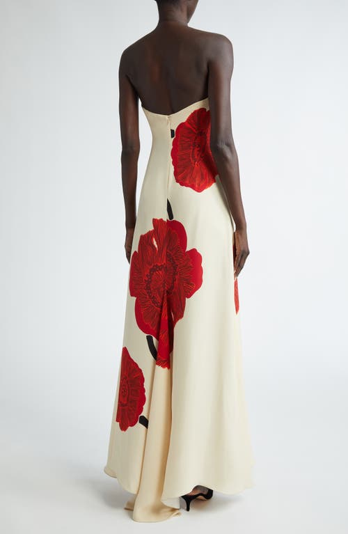 Shop Johanna Ortiz Red Petals Long Sleeve Silk Midi Dress In Papaver Somniferum/ecru