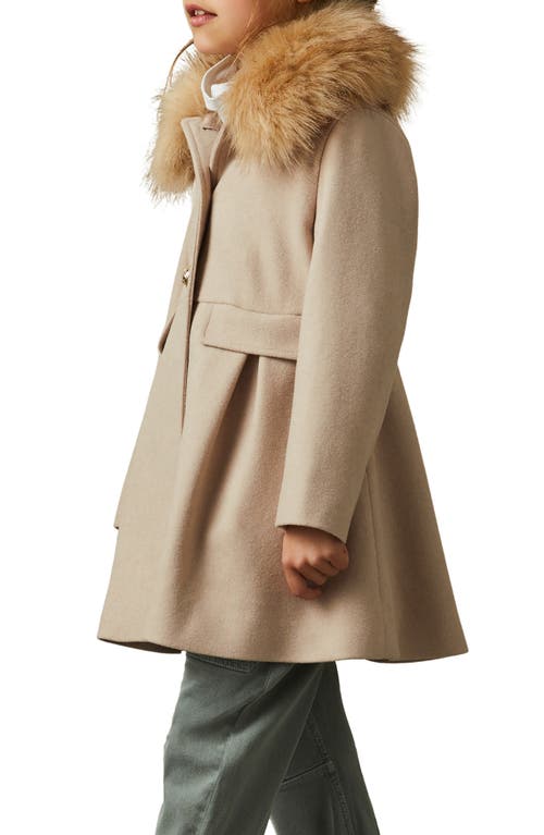 Shop Reiss Kids' Nicole Jr. Faux Fur Collar Swing Coat In Oatmeal