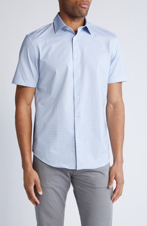 Shop Bugatchi Miles Ooohcotton® Geo Print Short Sleeve Button-up Shirt In Air Blue