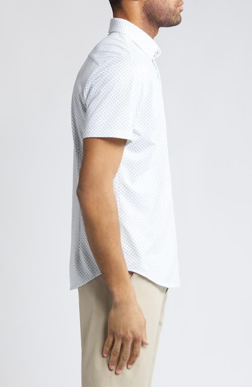 Mizzen + Main Mizzen+main Halyard Dot Print Short Sleeve Performance Knit Button-up Shirt In White/blue