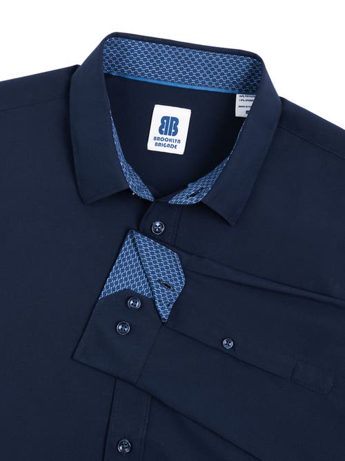 Brooklyn Brigade Men's Dante Non-iron Performance Stretch Moisture-wicking Solid Button-down Shirt In Navy