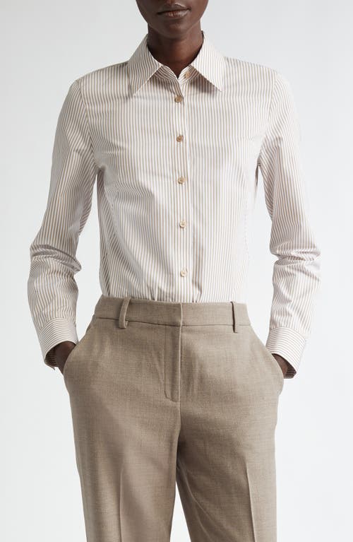 Lafayette 148 New York Kennedy Stripe Cotton Button-Up Shirt in Oat Multi 