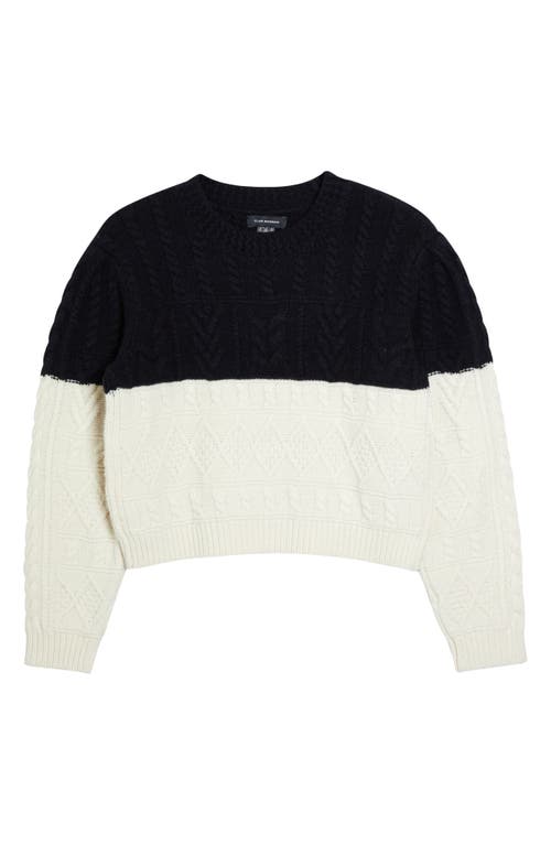 Club Monaco Colorblock Mixed Stitch Wool Crewneck Sweater in Black White