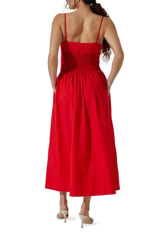 Shop Astr The Label Popcorn Waist Cotton Midi Dress In Cherry Red