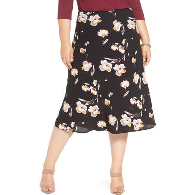 Plus Size Halogen Bias Cut Midi Skirt, Black