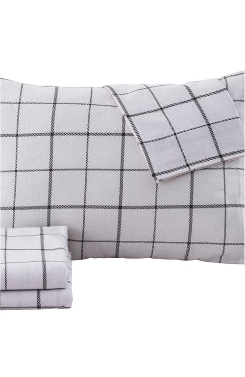 Shop Woven & Weft Turkish Cotton Windowpane Printed Flannel Sheet Set In Windowpane - White/grey