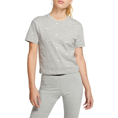 Nike Embroidered Swoosh Crop Tee, Grey