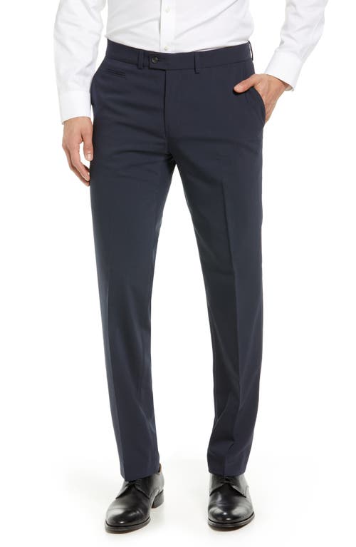 Brax Enrico Wool Blend Flat Front Trousers in Navy