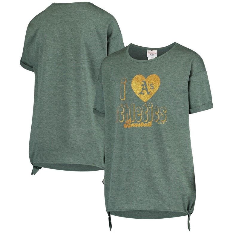 Outerstuff Kids' Girls Youth Heathered Green Oakland Athletics Love Side-tie Tri-blend T-shirt