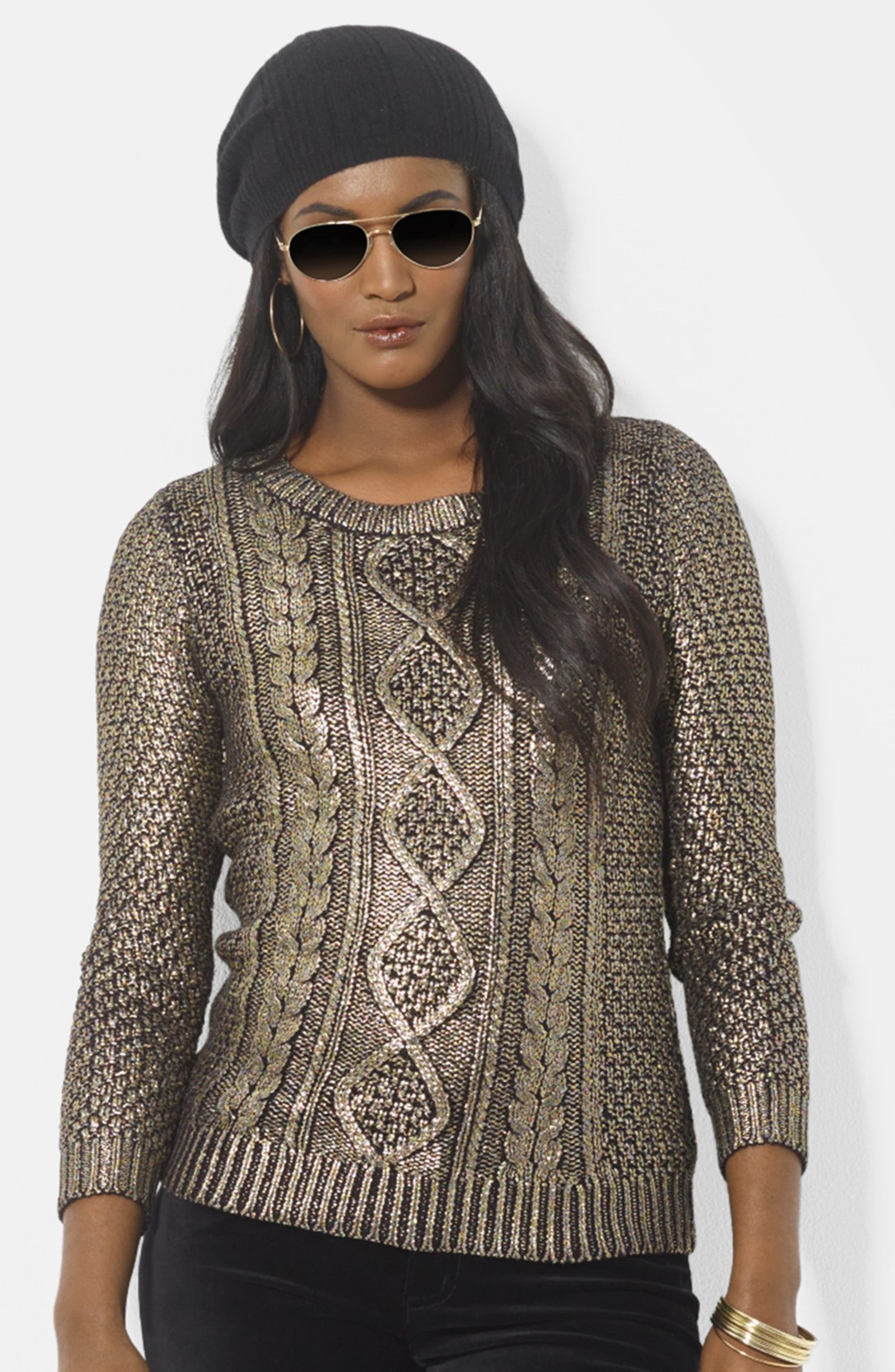 Lauren Ralph Lauren Metallic Cable Knit Sweater Nordstrom