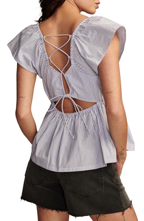 Shop Lucky Brand Puff Sleeve Cutout Babydoll Top In Blue Stripe